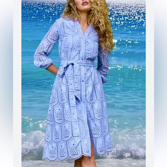 Lilly Pulitzer Blue Eyelet Eira Midi Shirtdress - Picture 6 of 7